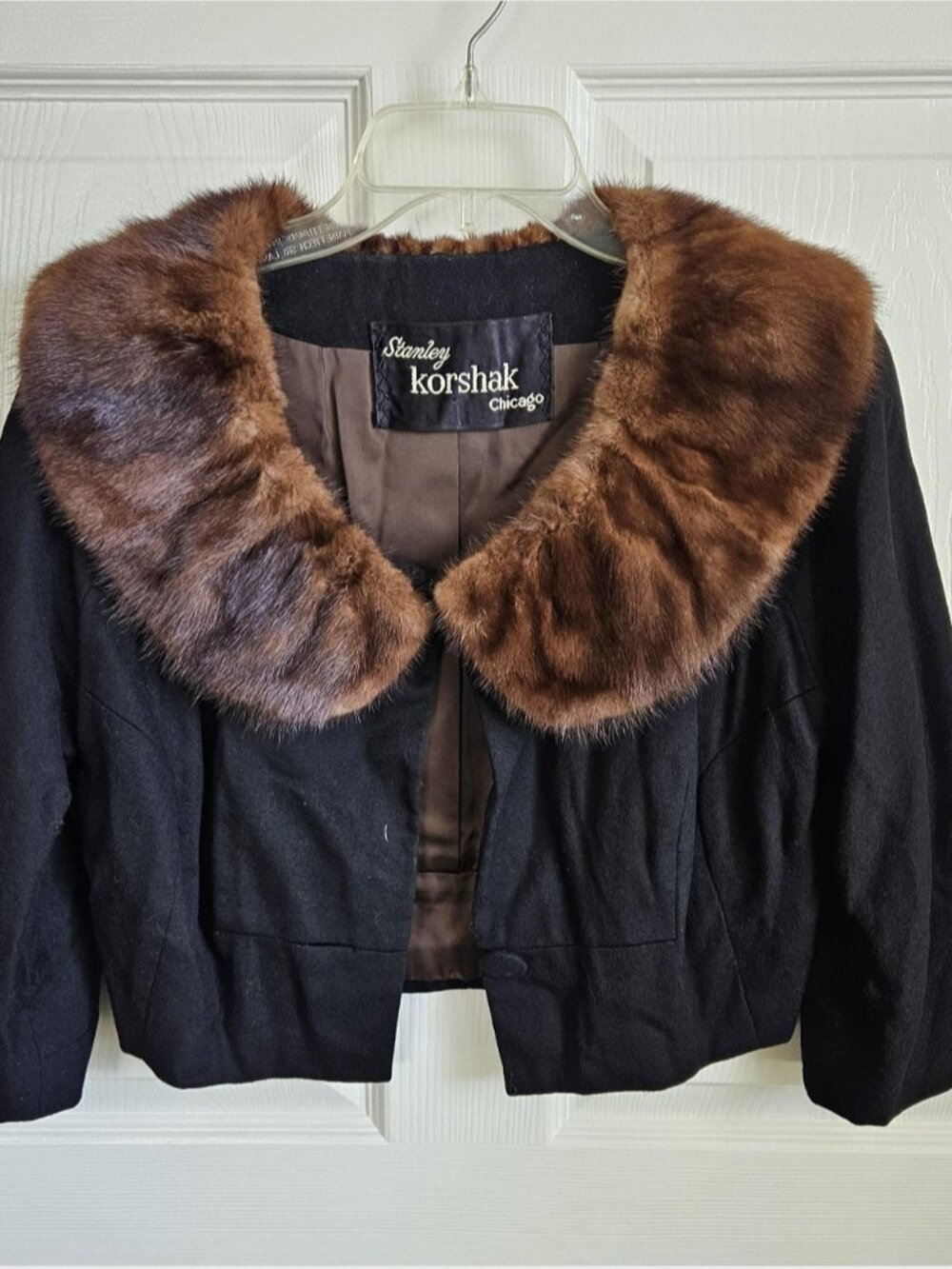 Vintage Wool Cropped Jacket with Mink Collar